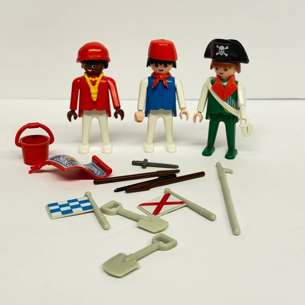 Vintage Playmobil Pirate Figures Lot Accessories Flags Shovels Sword